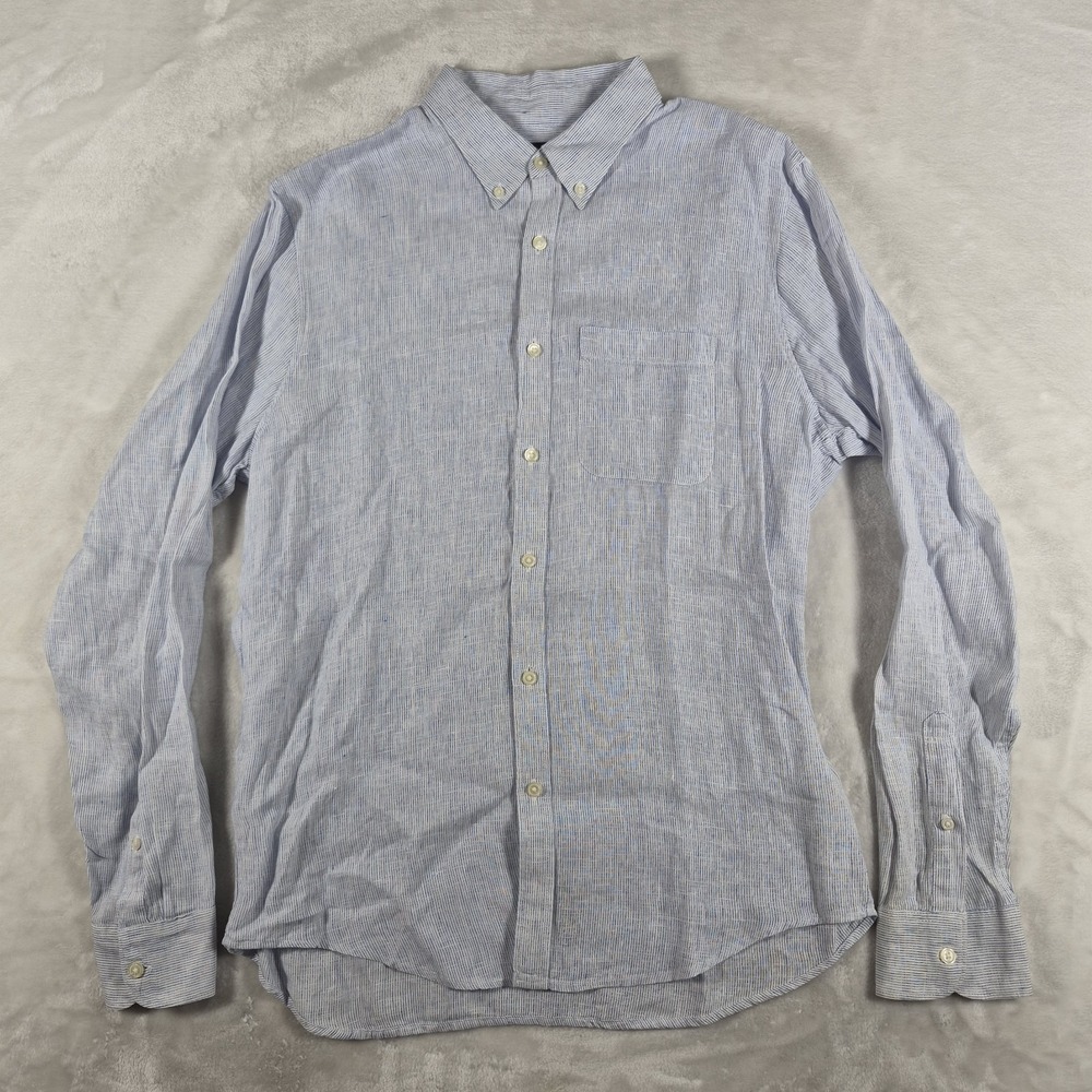 Abercrombie & Fitch 100% Linen Long Sleeve Button Down Shirt Men's Large Blue